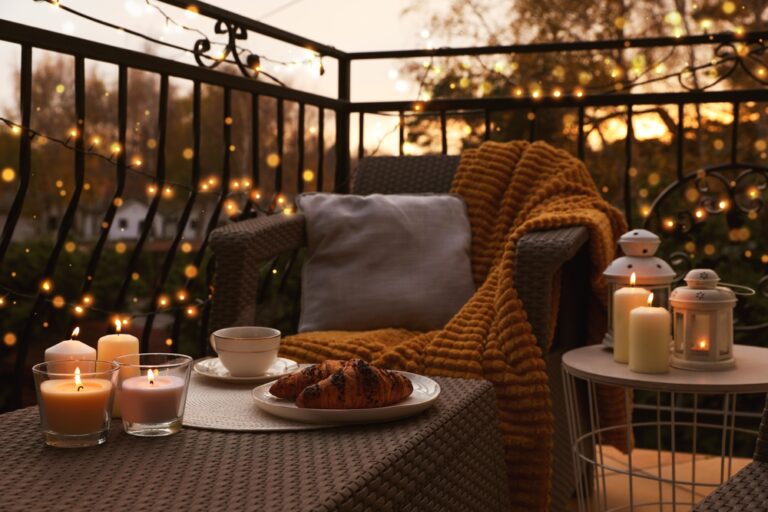 Summer hygge evening on balcony