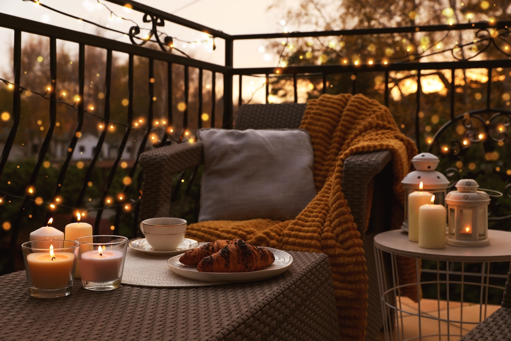 Summer hygge evening on balcony